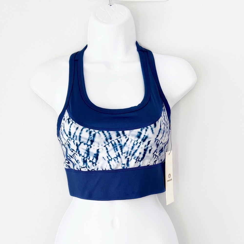 NWT Mono B Longline Racerback Cut Out Back Sports Bra Top Blue Tie Dye Small